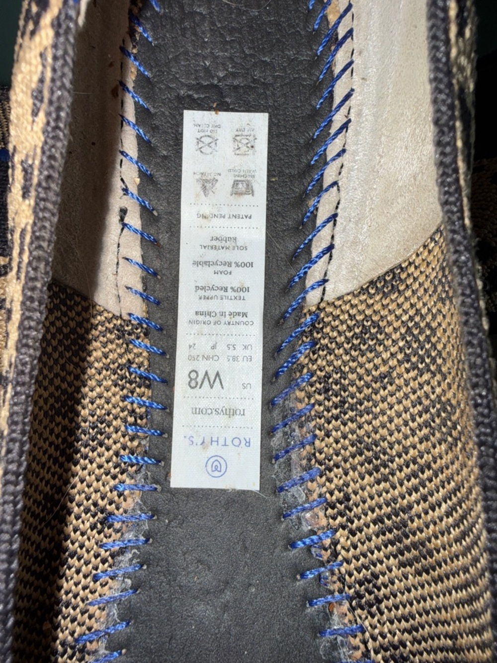 Rothy’s The Point Flats Leopard Print Women’s Size 8 Almond Black Blue Trim - Picture 2 of 6